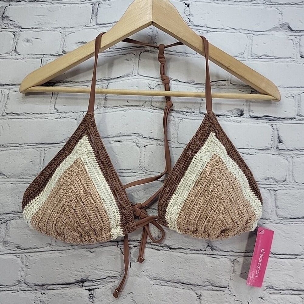Xhilaration Crochet Triangle Bikini Top Multi Neutral  Womens Jr Size XL New NWT